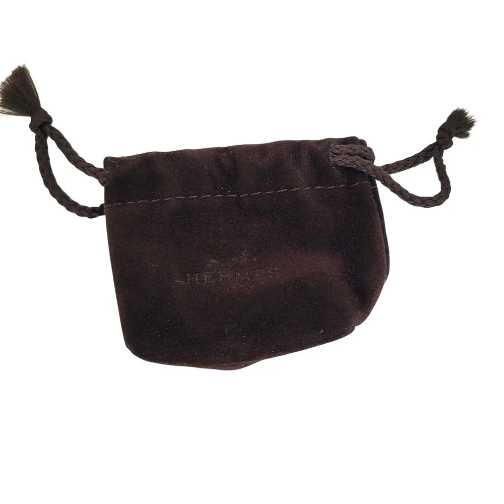 Hermes Paris Mini Brown Velvet Jewelry Pouch Drawstring Dust Bag Small Accessory